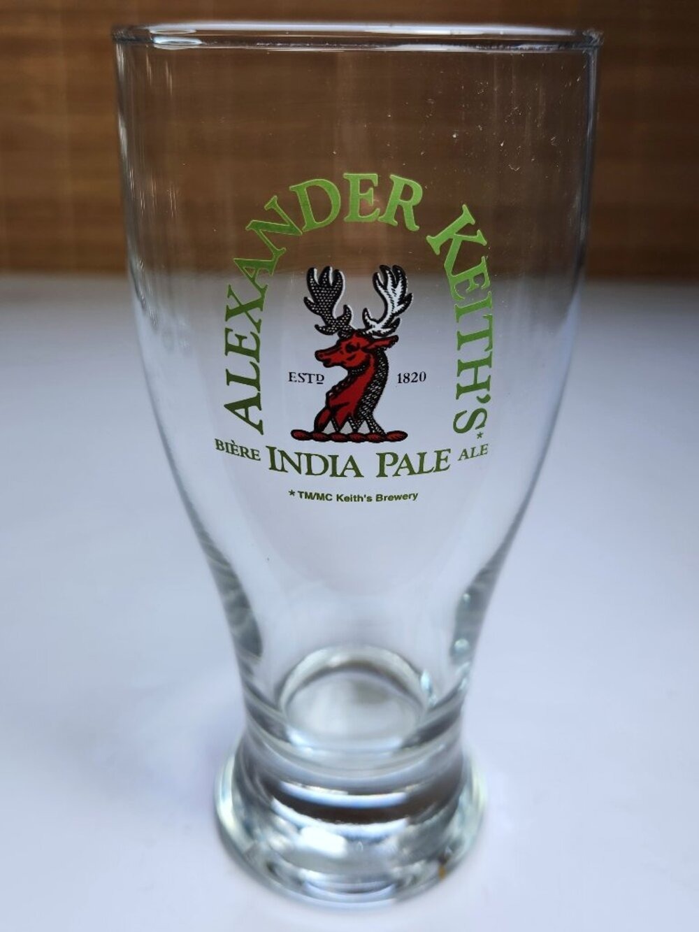 Vintage Alexander Keiths India Pale Ale Glass Rare Lime Green Text TMMC Pint
